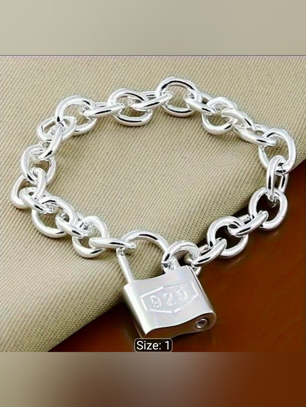 925 Silver Padlock Chain Bracelet - Shiny Chunky Links